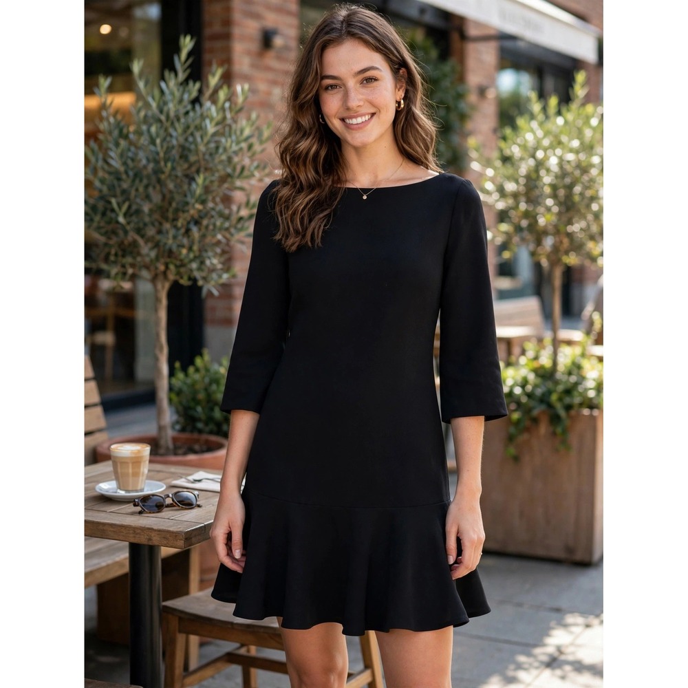 Kate Spade New York Black Flounce Hem Dress NJMU5578 Gold Zip 2